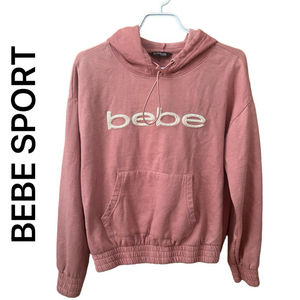 Bebe Sport Vintage Y2K Women Pink Salmon Cropped Hoodie Pullover Medium